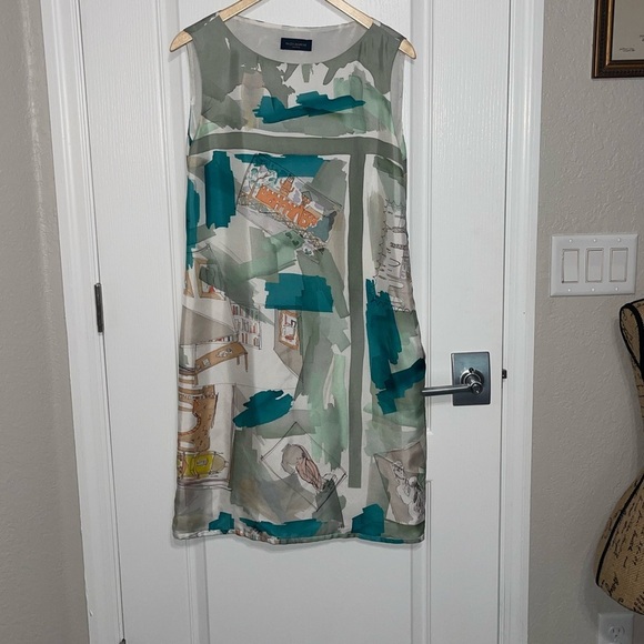 Piazza Sempione Abstract Watercolor 100% Silk Shift  Dress Short Sleeve Vintage - Picture 2 of 6
